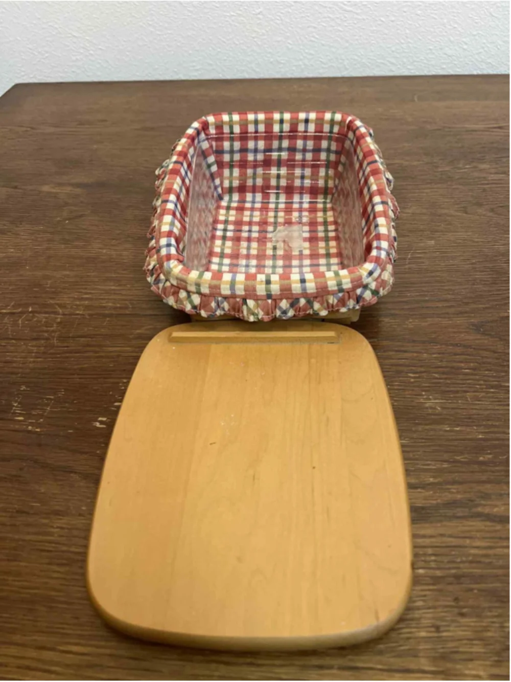 Longaberger Basket 2000 AMW Signed Lid, Plaid Liner & Protector Handwoven USA